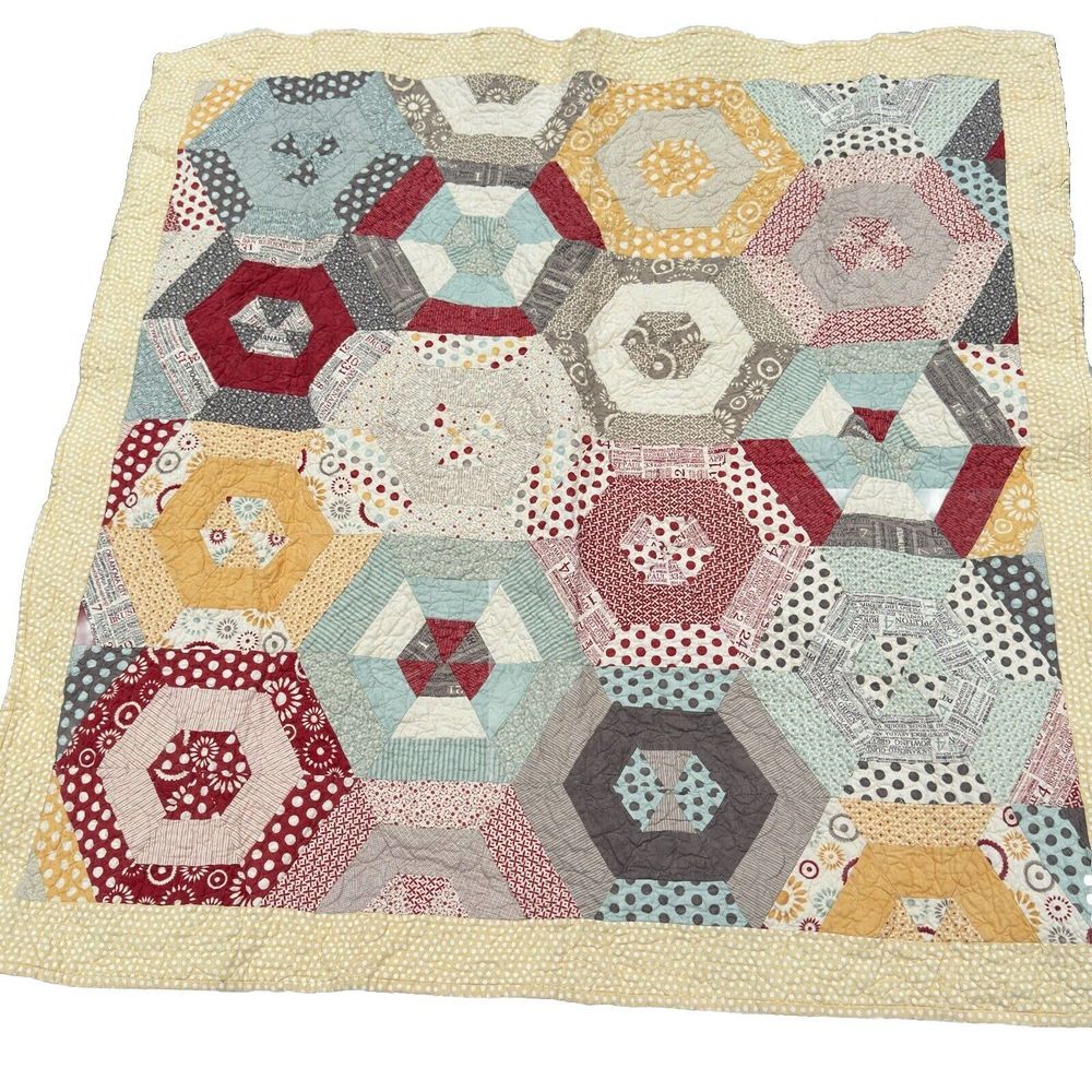 Hexagon Quilt Throw 48" X 50" Patchwork Floral